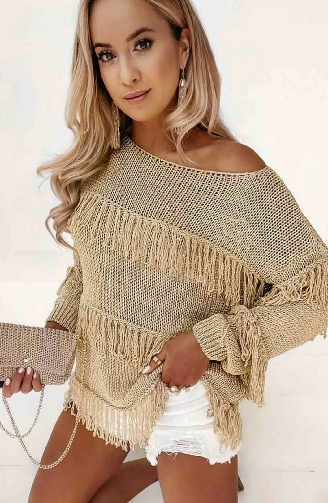 Tassel Fringe Shimmer Top - Gold