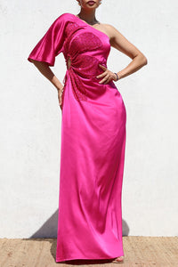 Magenta Satin Maxi Dress