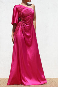 Magenta Satin Maxi Dress