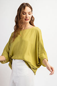 Avocado Flowy Satin Top