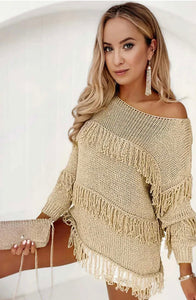 Tassel Fringe Shimmer Top - Gold