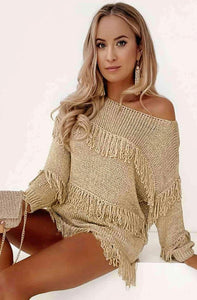 Tassel Fringe Shimmer Top - Gold