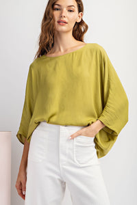 Avocado Flowy Satin Top