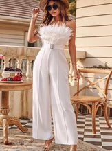 Load image into Gallery viewer, Feather Trim Solid Jumpsuit
