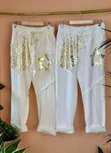 Load image into Gallery viewer, Gold Star Linen Pants
