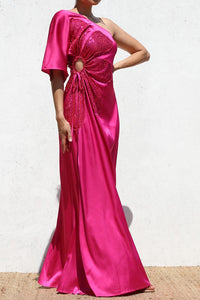 Magenta Satin Maxi Dress