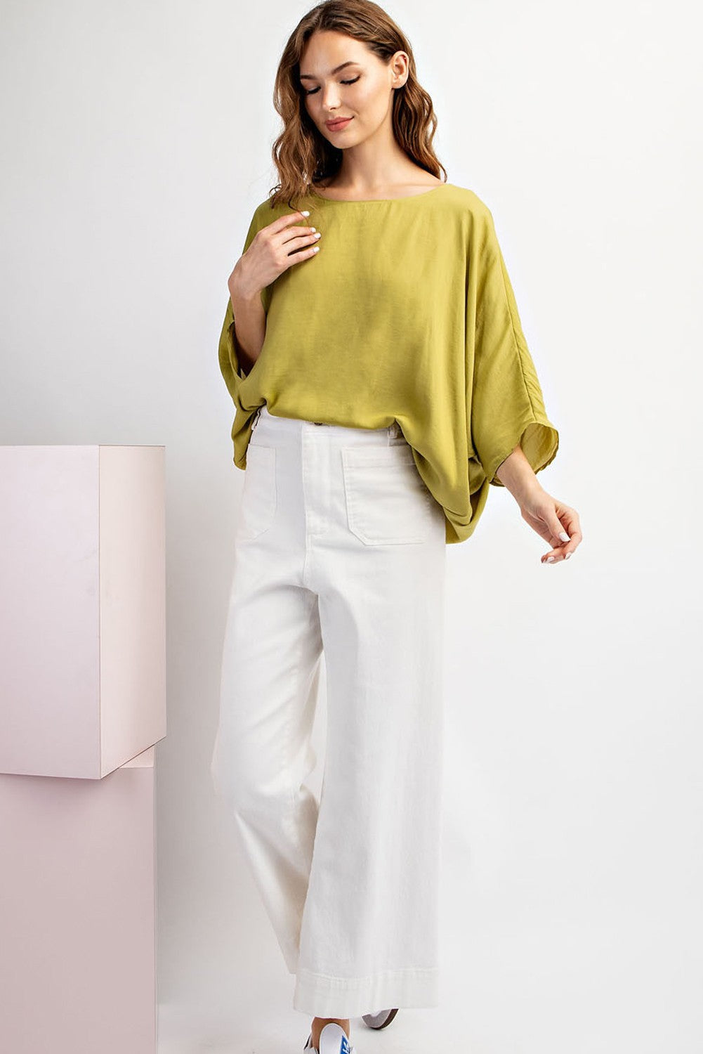 Avocado Flowy Satin Top