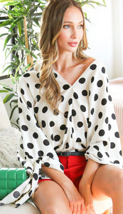 Tie Detail Dot Print Top