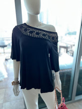 Load image into Gallery viewer, Black Boat Neck Crochet Top
