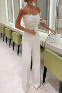 Feather Trim Solid Jumpsuit