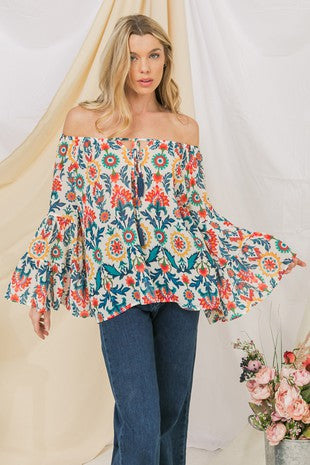 Printed Woven Off Shoulder Top