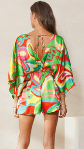 Colorful Romper with Kimono Sleeves