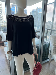 Black Boat Neck Crochet Top