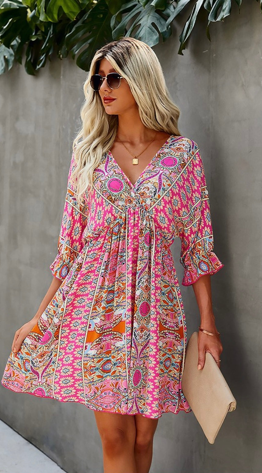 Paisley Print Kimono Dress