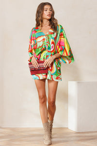 Colorful Romper with Kimono Sleeves