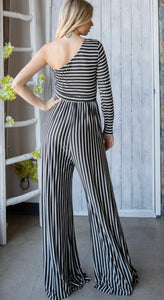 Striped Asymmetric Wide-Leg Jumpsuit